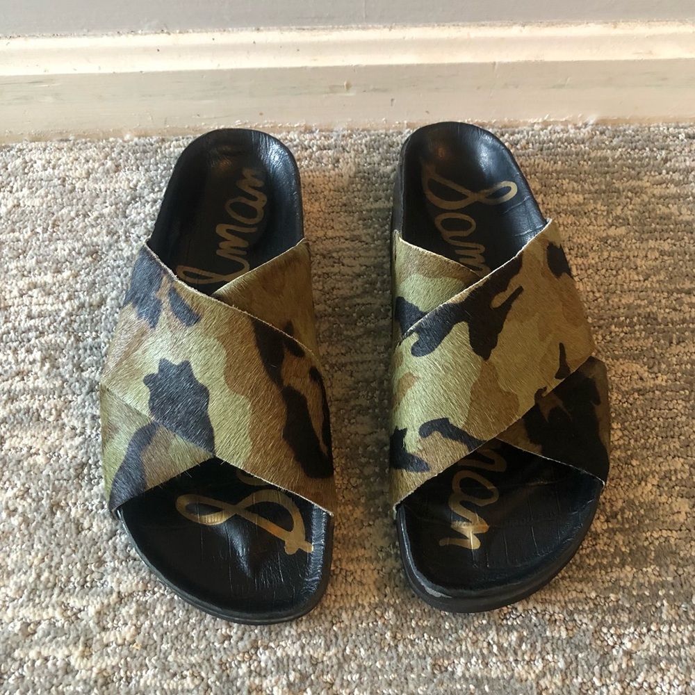 Sam Edelman camo calf hair comfort sandals size 8